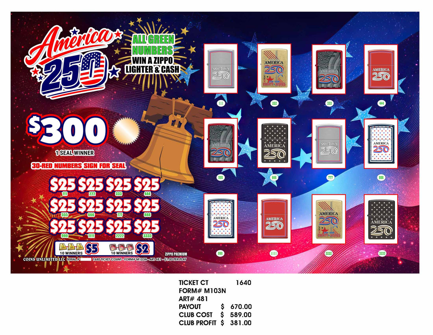 America 250 – Zippo Lighter & Cash